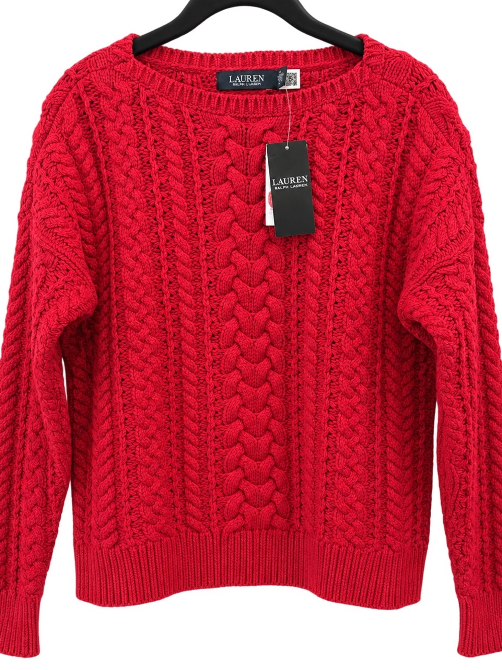 Ralph Lauren Bright Red Cable-Knit Crewneck Sweater